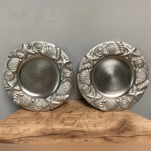 ⚫️ Pair of Sanibel Shores Pewter / Aluminum Crafted Candle Holders - Decor - Picture 1 of 16